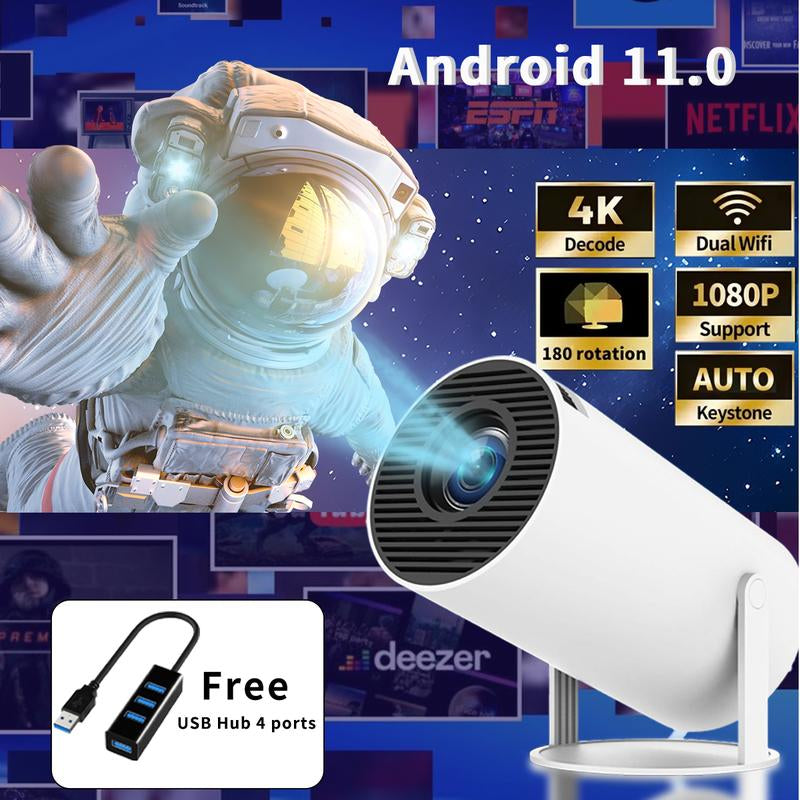 2025 Smart Projector with WIFI 6 and Bluetooth, 4K Support Portable Mini Projector , Adjustable Screen, 180° Rotation, Wireless Technology Hy300 Projector Window - Perfect for Home Dorm Apartment Bedroom Rent Audio