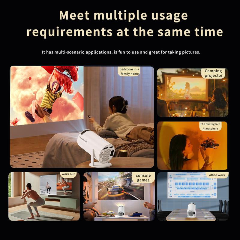 2025 Smart Projector with WIFI 6 and Bluetooth, 4K Support Portable Mini Projector , Adjustable Screen, 180° Rotation, Wireless Technology Hy300 Projector Window - Perfect for Home Dorm Apartment Bedroom Rent Audio