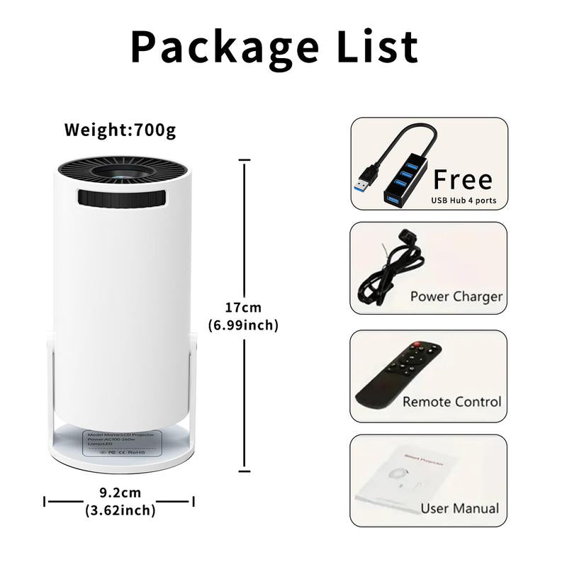 2025 Smart Projector with WIFI 6 and Bluetooth, 4K Support Portable Mini Projector , Adjustable Screen, 180° Rotation, Wireless Technology Hy300 Projector Window - Perfect for Home Dorm Apartment Bedroom Rent Audio