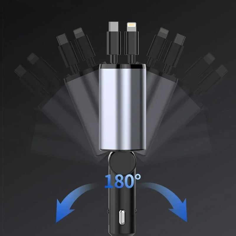 4IN1 120W Retractable Car Charger USB Type C Cable Fit Phone Fast Charge Adapter