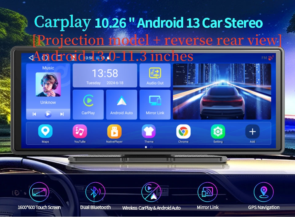 CarPlay GPS w/ Reverse Screen & Dashcam
