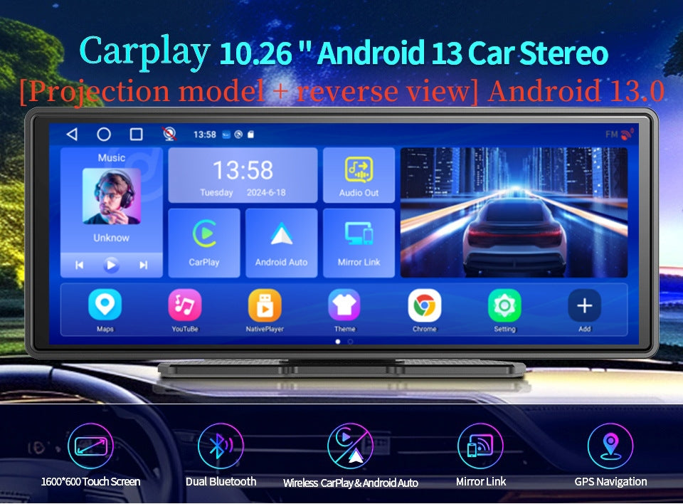 CarPlay GPS w/ Reverse Screen & Dashcam